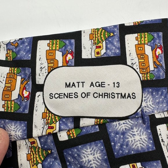 Save The Children Neck Tie Mens 100% Silk Blue Scenes Of Christmas Holiday Snow - Picture 7 of 8